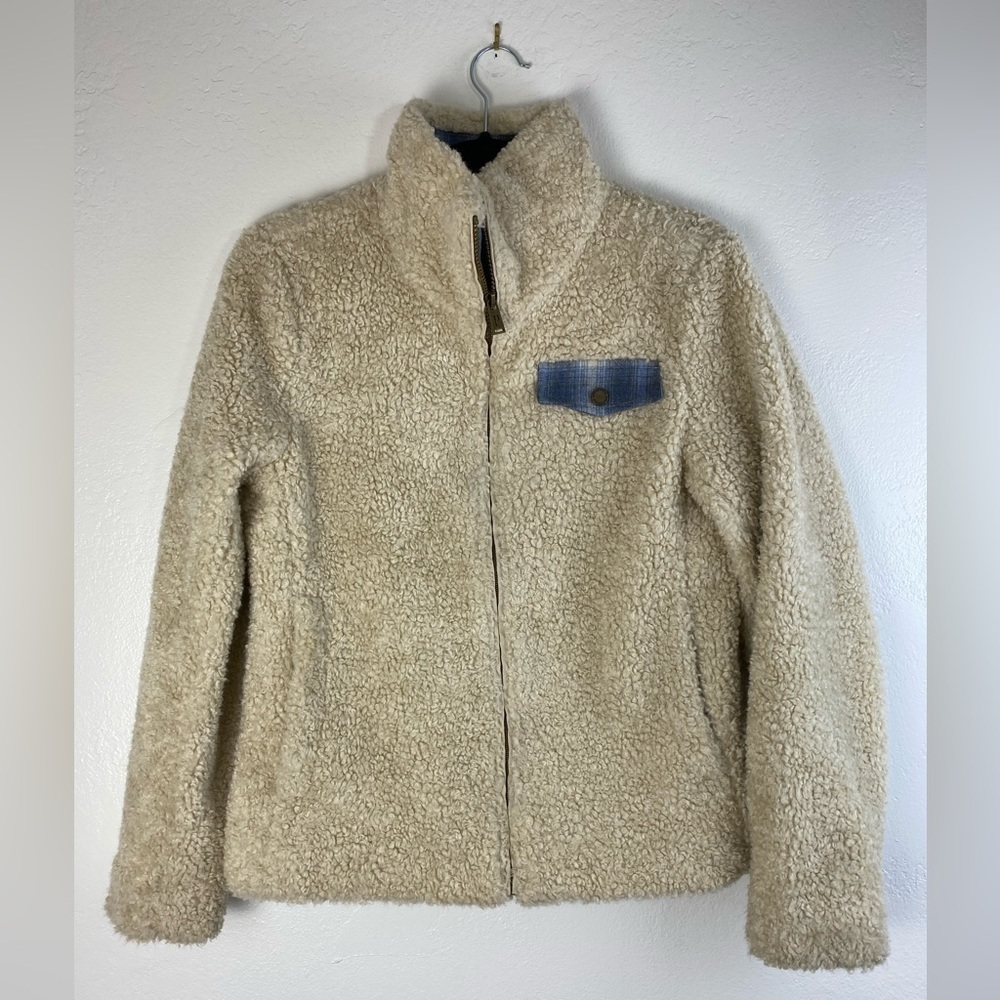 Pendleton Wool Blend Fuzzy Teddy Full Zip Cream Cozy‎ Warm Pockets Jacket Small